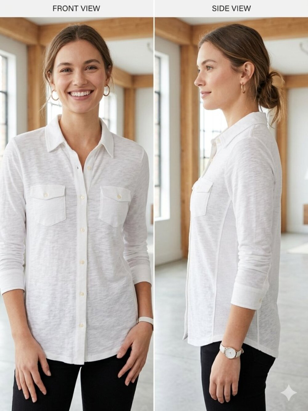 NEW Aeropostale Women’s Fitted White Long Sleeve Button Down Shirt - Size Large - Picture 2 of 8